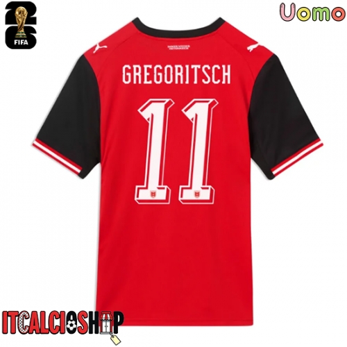 Austria Michael Gregoritsch #11 Prima Maglia Mondiali 2026 Manica Corta